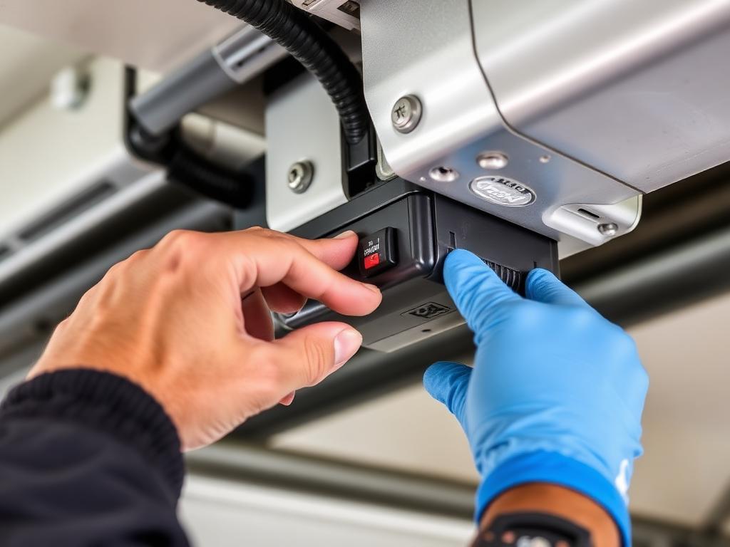 Garage door limit switch adjustment being performed by professional technician